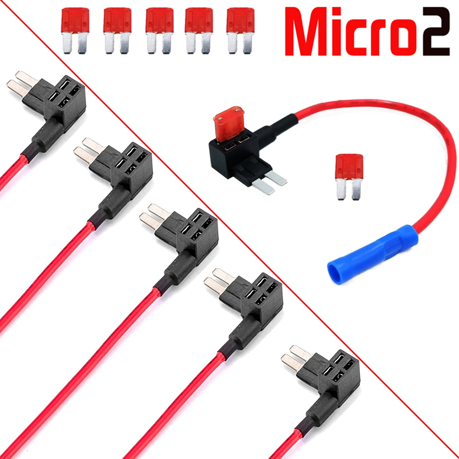 5pcs Add-A-Circuit Car Auto Adapter Micro 2 Blade Fuse Holder APT ATR Fuses Tap Micro Fuse Holder Car Fuses Splitter Accessories