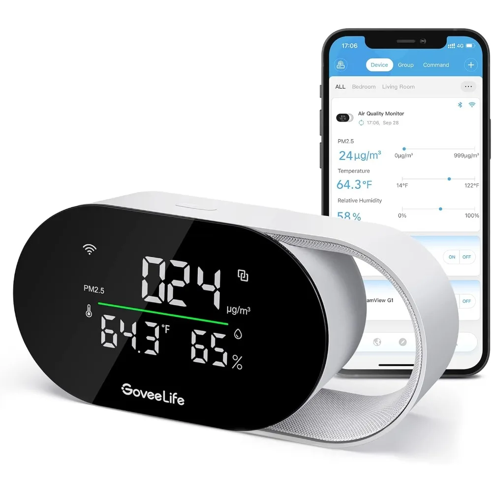 

US Shipping Smart Air Quality Monitor PM2.5 WiFi Temperature Humidity Sensor LED Display 2s Refresh 2-Year Data Storage for