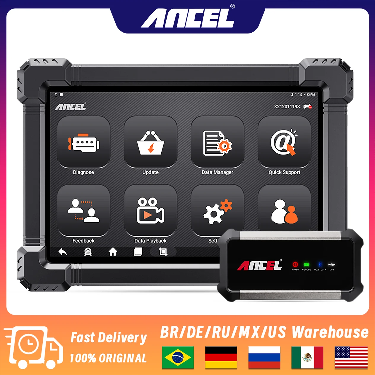 ANCEL X7 HD Heavy Duty Truck OBD2 Diagnostic Tool Full System Code Reader 12V 24V Oil D.P.F Regen ECU 15+ Reset Truck Scanner