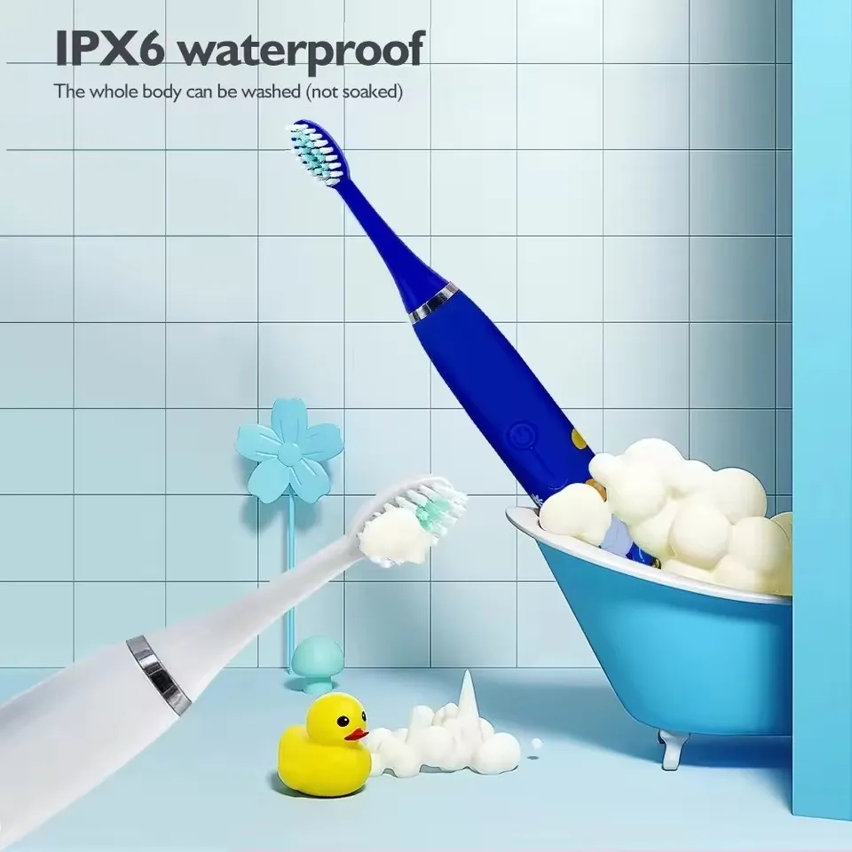 Детская электрическая зубная щетка, красочный мультяшный дизайн, ультразвуковая перезаряжаемая мягкая щетина со сменными насадками, уход за полостью рта ребенка