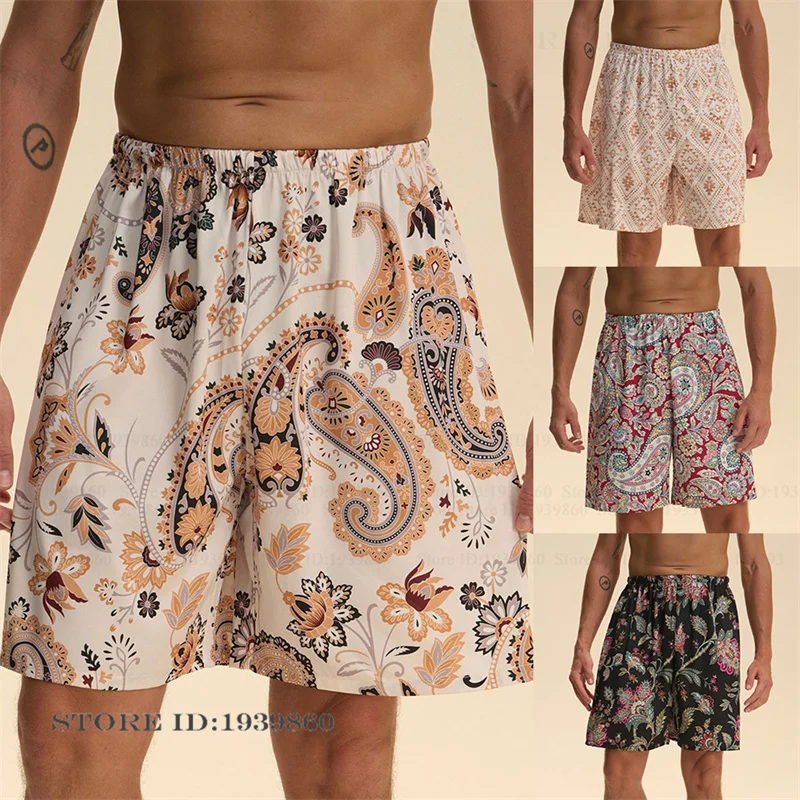 

Summer New Men's Sleepwear Pajamas Bohemia Print Flower Shorts Homewear Sleep Bottoms Loose Casual Loungewear Pijama Lingerie