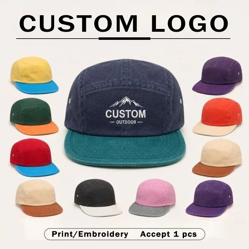 Retro Color Matching 5-panel Baseball Caps Customizable Logo Summer Outdoor Sports Leisure Sun Protection Flat-brim Hats Unisex