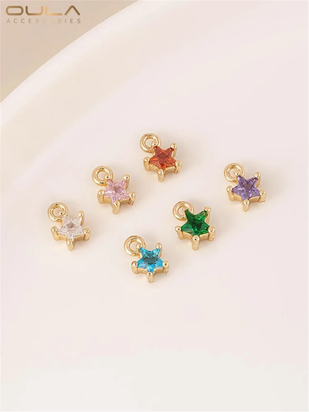 

14K Gold Package Five Claws Inlaid with Color Zirconium Five-pointed Star Pendant Handmade Diy Bracelet Jewelry Star Pendant
