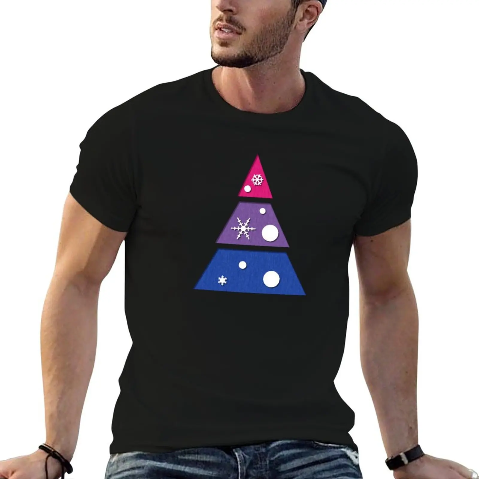 Minimalist Christmas Tree in Bisexual Pride Flag Colors T-Shirt t shirt for man man t shirts cotton T-Shirt