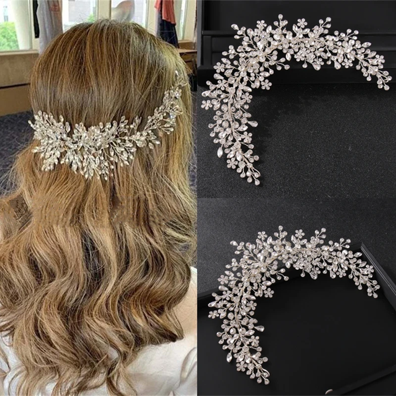 Crystal Rhinestone Bridal Wedding Headbands Tiaras Hairbands For Women Bride Bridal Wedding Hair Accessories Jewelry Band Gift