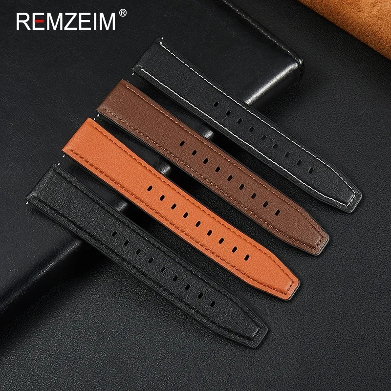 Men\'s Business Sports Silicone & Leather Quick Release Smartwatch Strap 20mm 22mm Universal Bracelet Watch Accessories