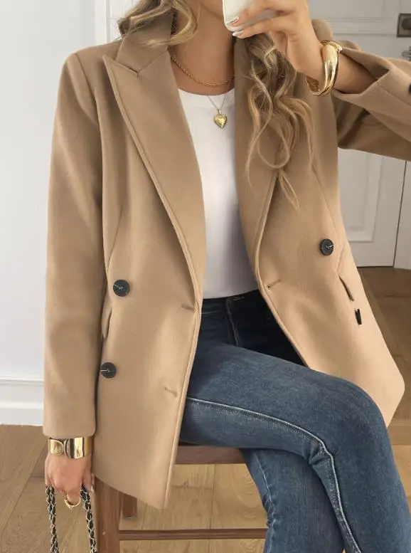 معطف المرأة 2025 الخريف والشتاء فريد الترفيه عطلة بلون سترة بأكمام طويلة معطف ركاب الرجعية سترة أنيقة #4