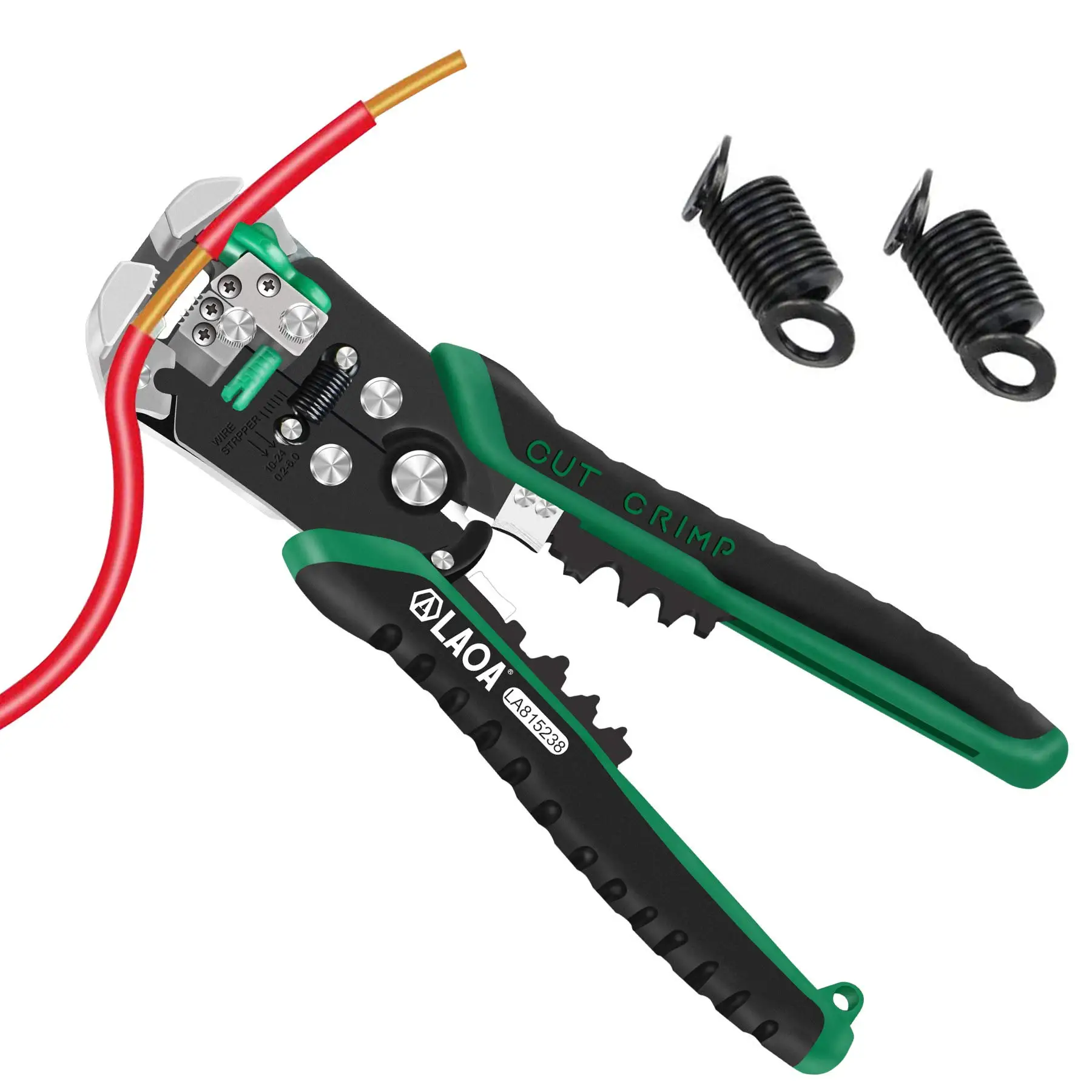 LAOA Automatische Abisolierzange, 0,13-10mm² AWG26-8, für Crimpklemmen & Zündkerzen, Drahtschneider, Bonus 2 Stück Federn