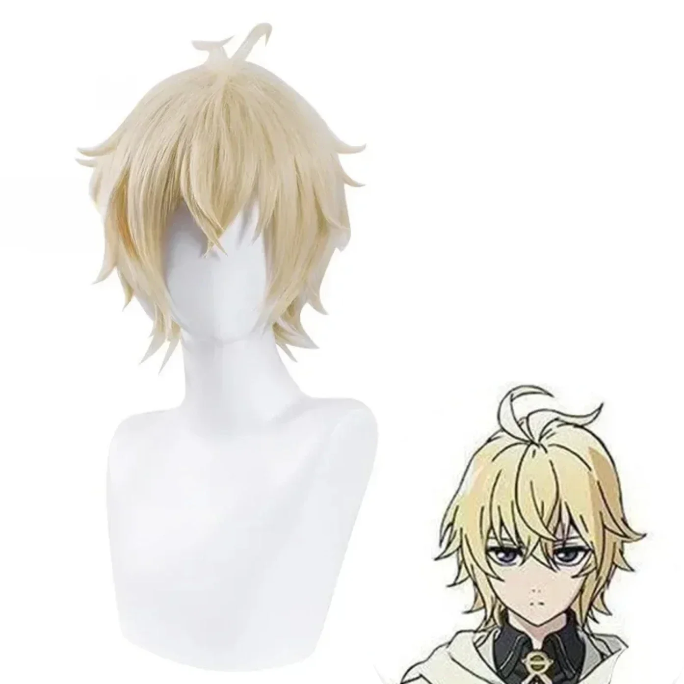 Perruque de Cosplay Mikaela Hyakuya pour hommes, perruque courte blonde claire, perruques de Cosplay Anime, perruques synthétiques résistantes à la chaleur