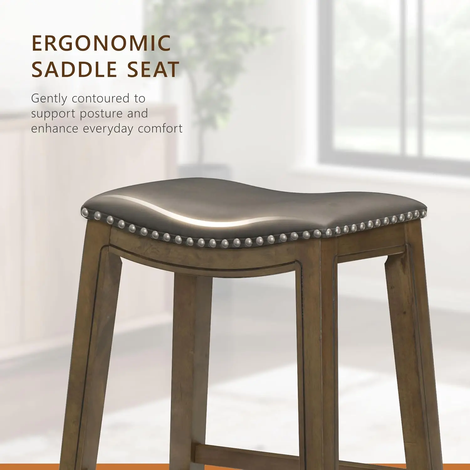 Solid Wood Dining Stools, Saddle Seat, Gray, 19" Height, Versatile Kitchen Seating for Casual Entertaining