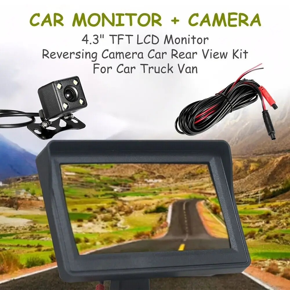 Rear View Invertendo Backup Camera, 4LED Display, Estacionamento Set, 4.3 Polegada