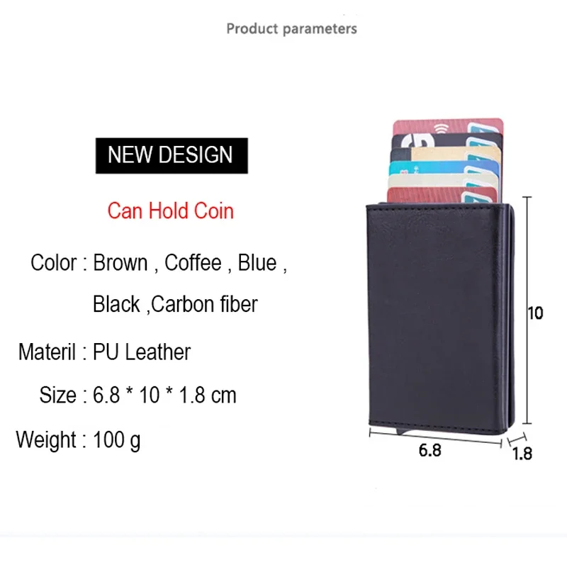 DIENQI-Carteira De Metal Em Couro Anti Rfid para Homens e Mulheres, Mini Titular Do Cartão De Crédito De Carbono Com Zíper, Bolsa De Moedas, Case