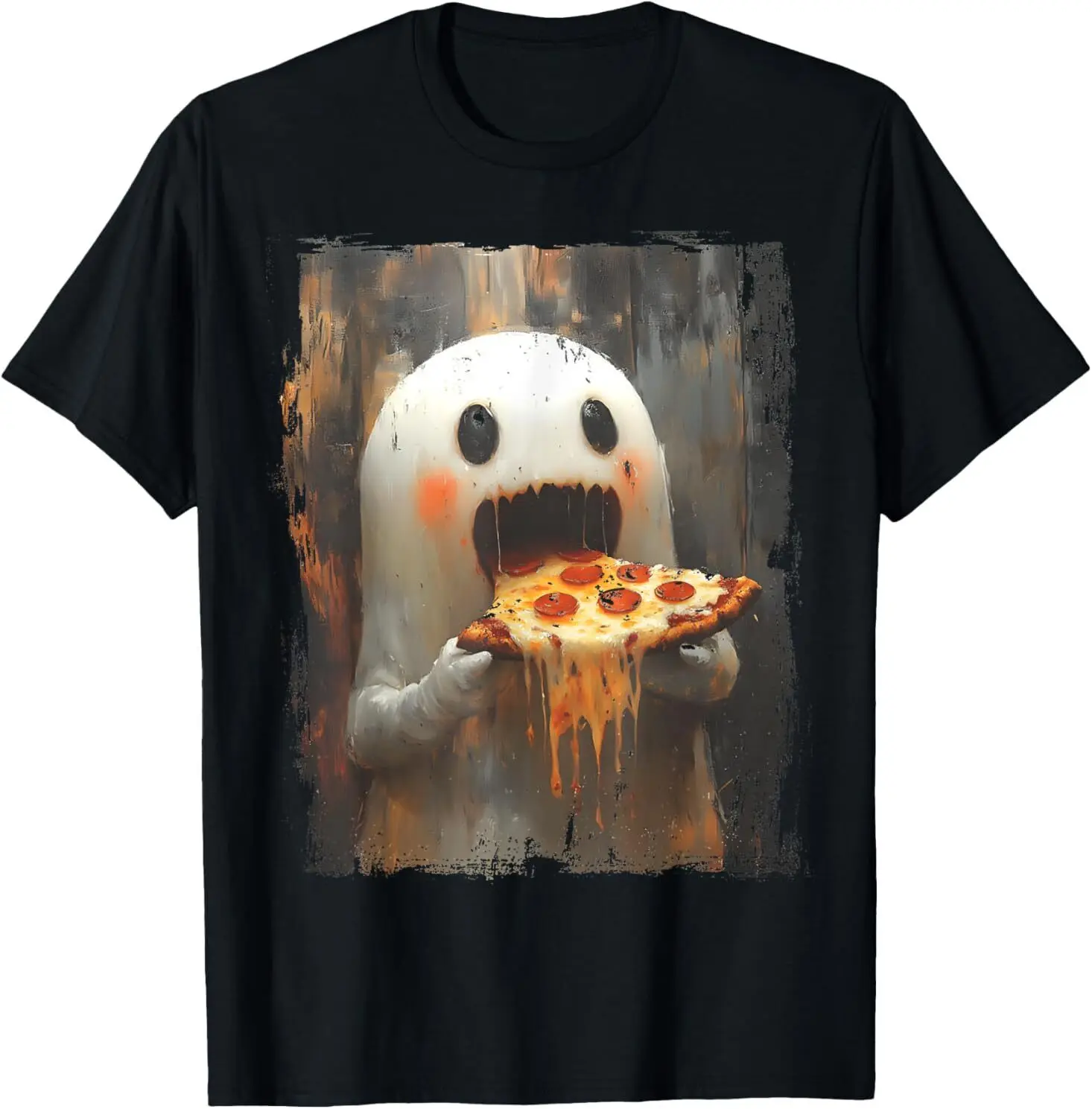 

NEW Cute Pizza Ghost Eating Pizza Funny Halloween Food Lovers Tee T-Shirt S-3XL