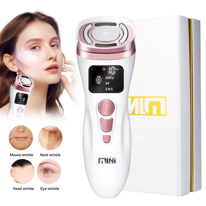 New Mini HIFU Radio Frequency Ultrasonic Machine EMS Micro Current Facial Beauty Instrument Firming Skin Care Anti-Wrinkle Tool