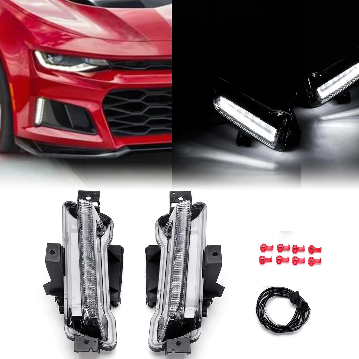 

White LED DRL Daytime Running Light Fog Driving Lamp For Chevy Chevrolet Camaro ZL1 RS 1LT 2016 2017 2018 2019 Car Accessories