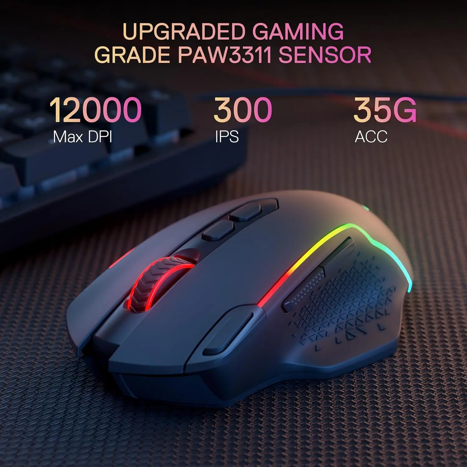 Redragon M810 MAX 3-Mode Wireless Gaming Mouse, 12000 DPI Wired/Wireless RGB Mouse,Rapid Fire Key, 8 Macro Buttons - view 6