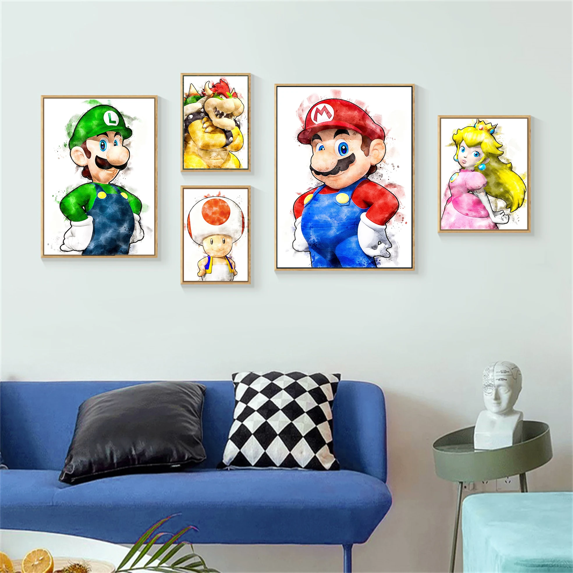 

Super Mario Watercolor Wall Art Print Set Mario Bros Fan Gift Mario Canvas Poster Home Decor Suitable for Bedroom Living Room
