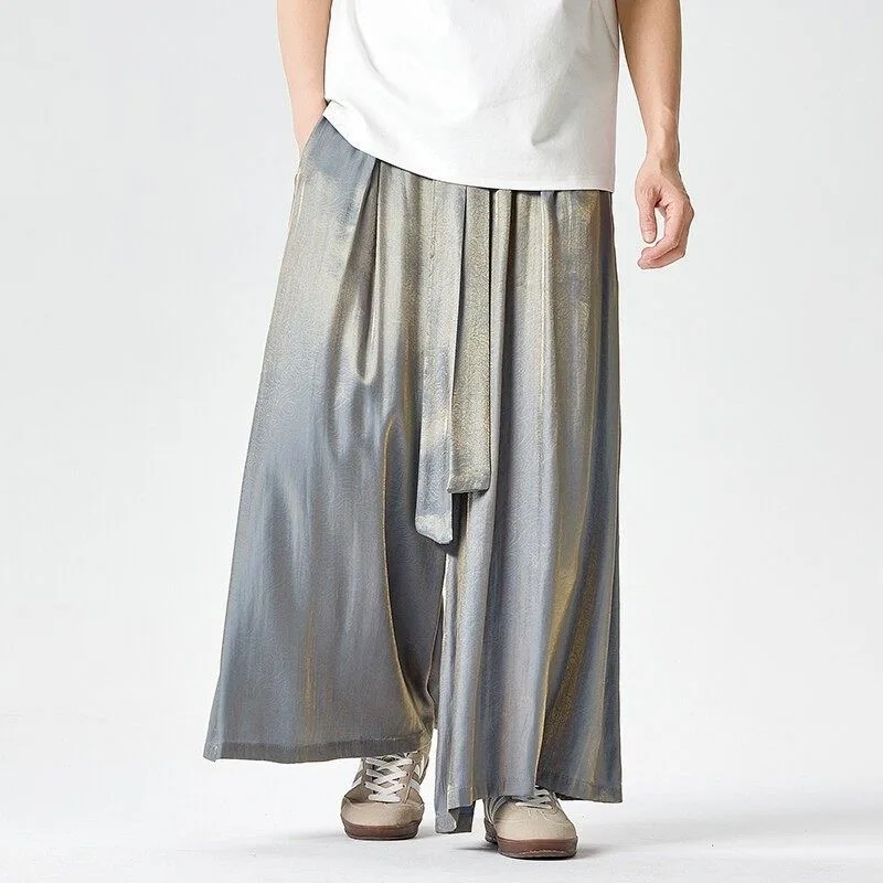 Men Trendy Summer Thin Soft Skirts Pants Male Ethnic Wile Leg Loose Casual Daily Trousers Gentlemen Senior Handsome Streetwear