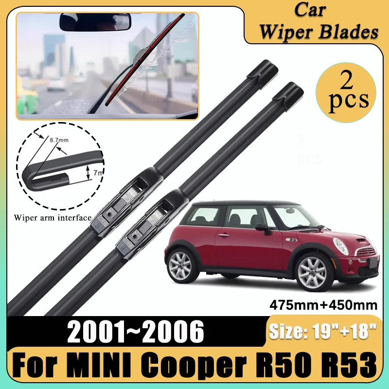 

For BMW MINI Cooper R50 R53 2001-2005 2006 U-type Front Wiper Blade Window Windshield Brushe Replacement Car Accessories 19"+18"