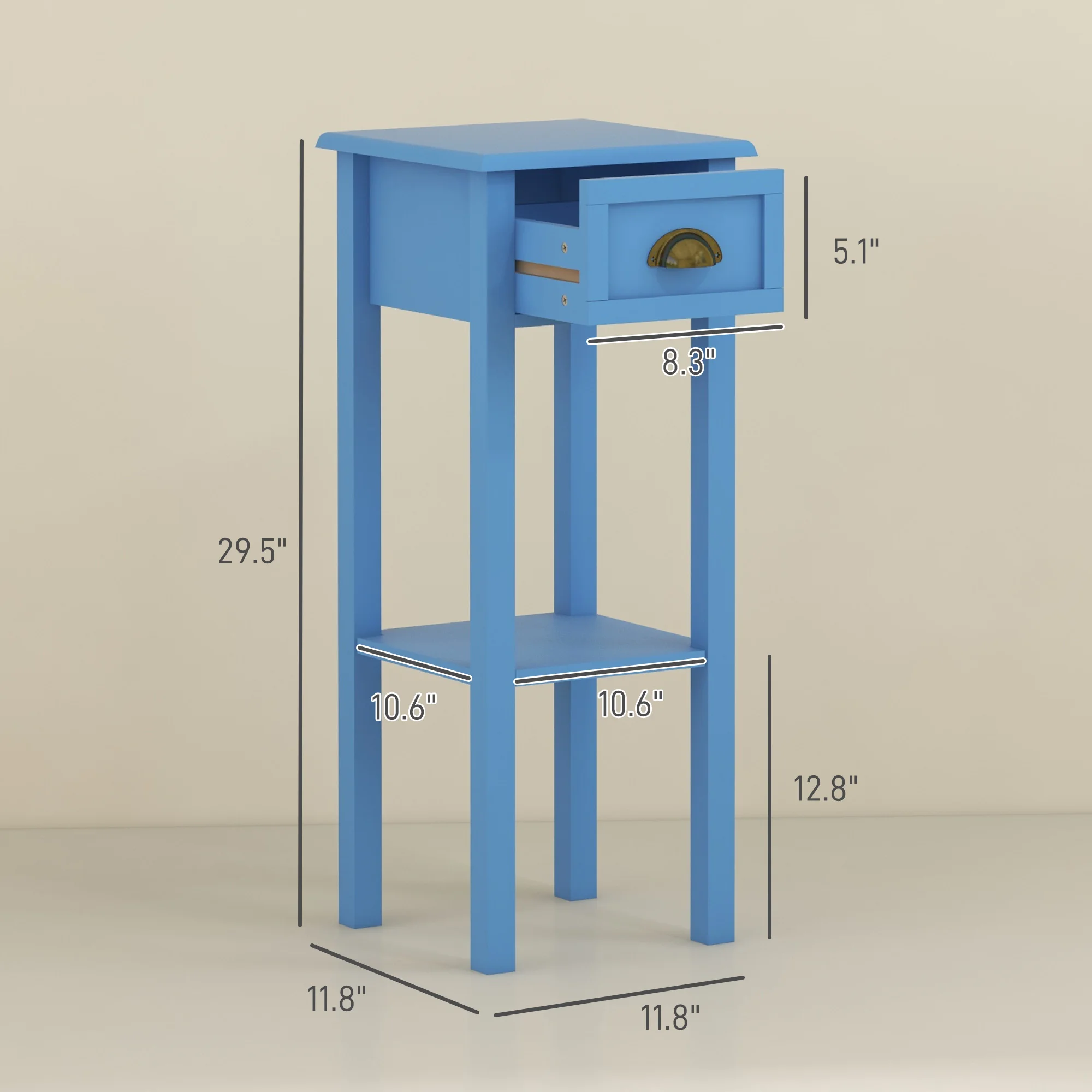 Homcom 2-Tier Side Table with Drawer Shelf for Living Room, Light Blue