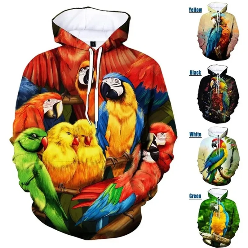 

3D Parrot Printing Hoodies For Men Psittaciformes Graphic Hooded Sweatshirts Kids Fashion Streetwear Pullovers Y2k Hoodie Women