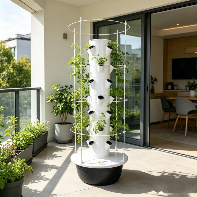 9 Layer Hydroponic Tower Indoor Vegetable Planter with Trellis Smart Vertical Aeroponic Growing System for Home Garden