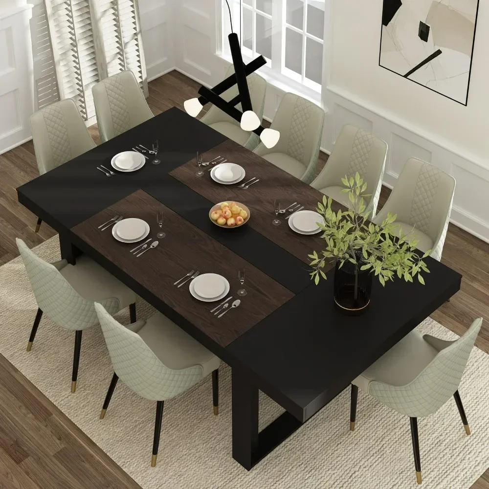 8-10 people, 86.6-inch rectangular wooden dining table with thickened tabletop, brown and black