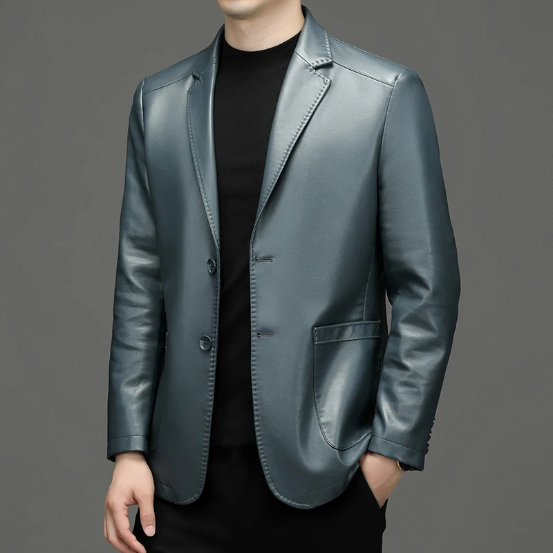 Autumn new men\'s leather coat suit lapel business casual leather jacket men\'s jacket