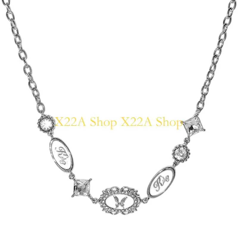 Unique Silver Tone Charm Jewelry with Butterfly and Crystal Stations