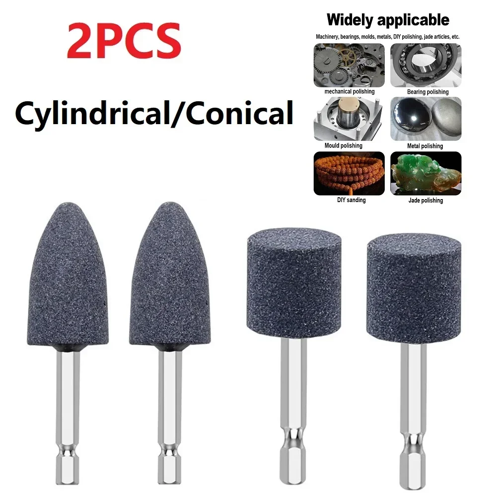 

2PC Grinding Head Hexagonal Shank Grinding Wheel Sharpening Head Portable Grinding Drill Tool CorundumCone For Metal Machinery