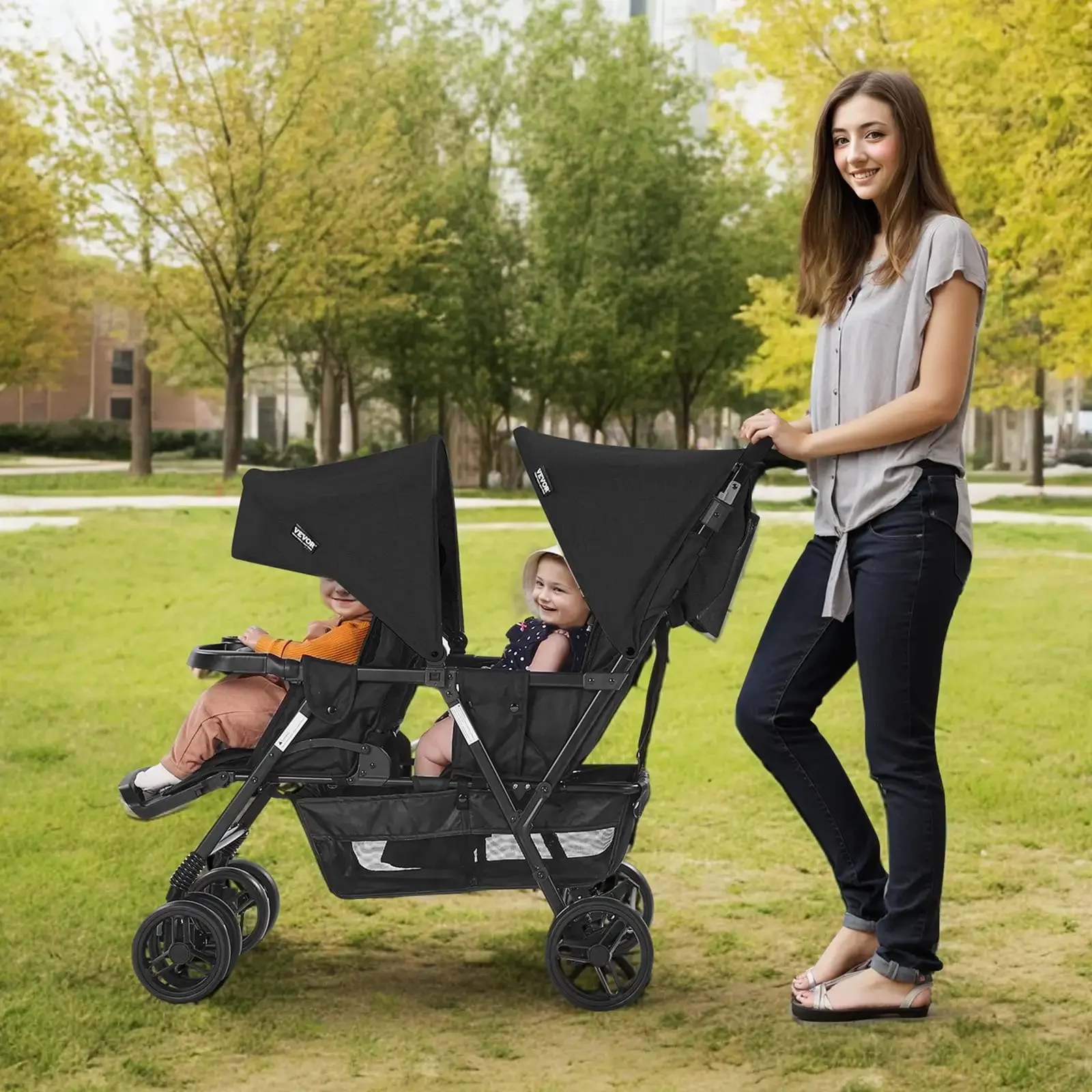 Double Stroller, Foldable Lightweight Twin Tandem Stroller
