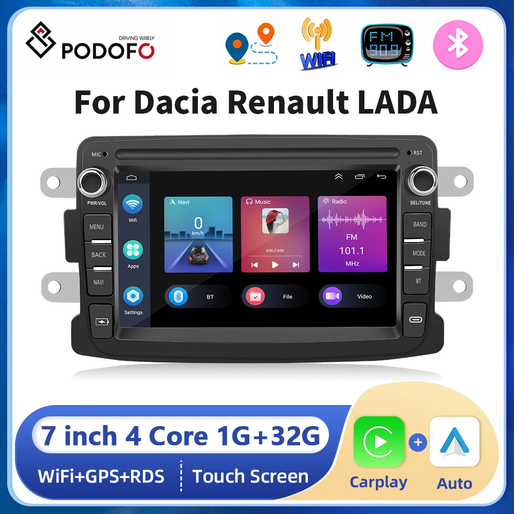 

Podofo 7inch Car Radio Stereo For Dacia Renault LADA Android 1+32G Carplay Android auto GPS Navigation Bluetooth USB Player HIFI