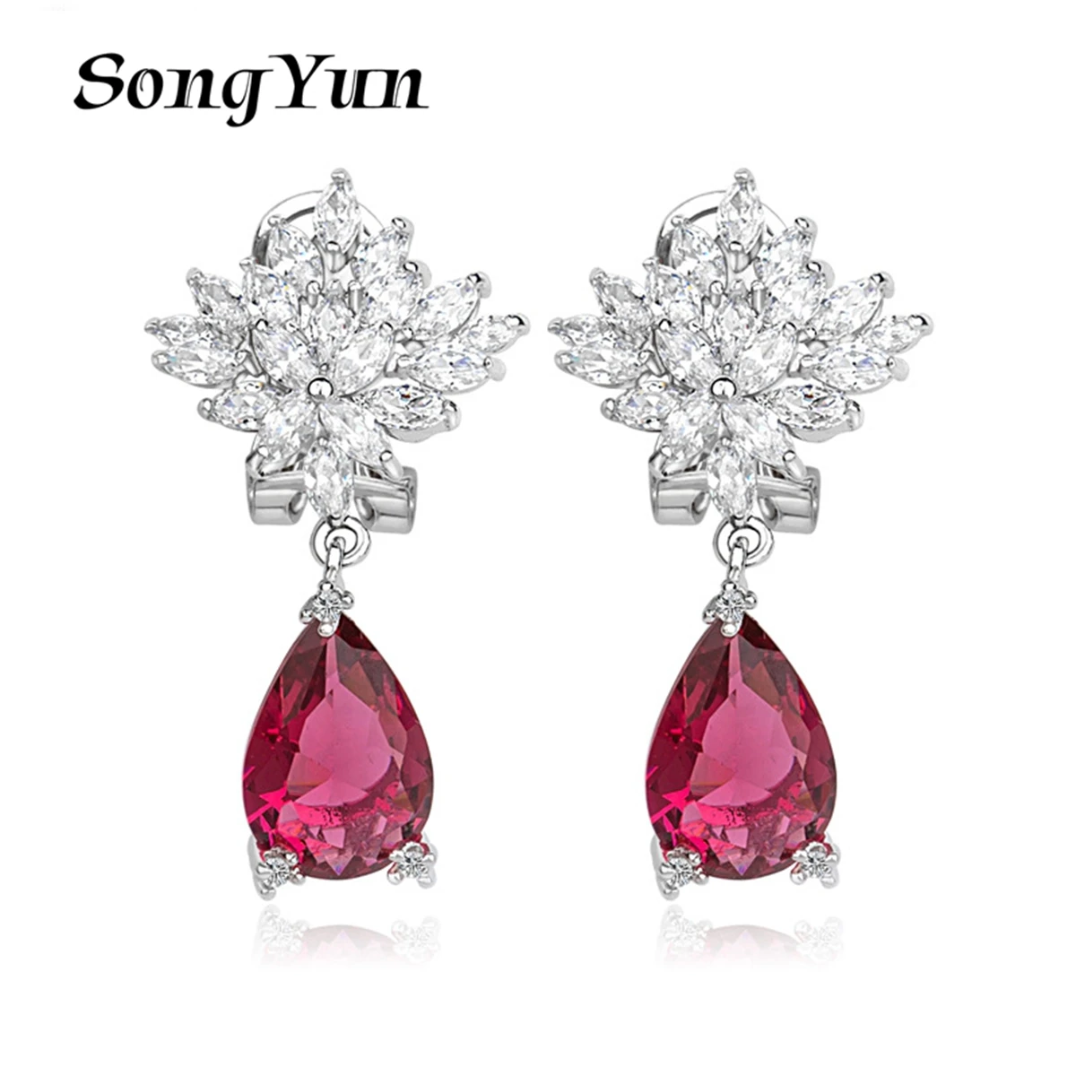 

SongYun Jewelry MHT Quality Brass Stud Earrings Dangle CZ 7A Zircon Wedding Bridal Gold Plated Women Earring Jewelry