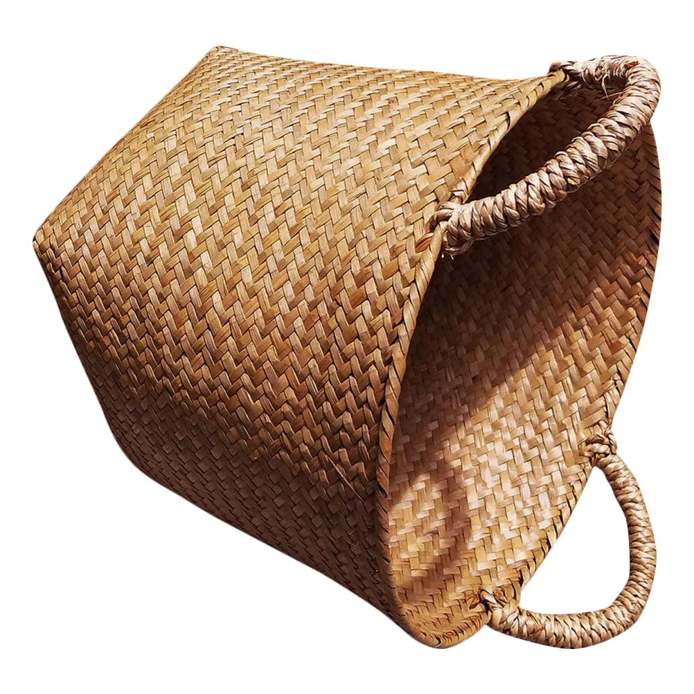 

1pc Large Sea Grass Woven Laundry Basket For Dirty Clothes Storage Organizer Home Basket Desktop Container Sundries Holder