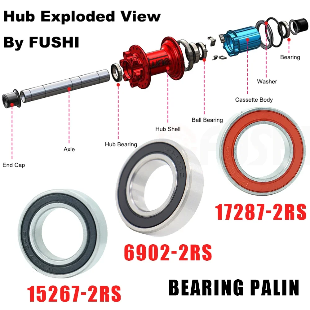 4 Size Bicycle Hub Bearing 15267/6902/17287/6802 2RS Bearing Repair Parts for KOOZER XM490 BM440 Hub Fastace Novatec