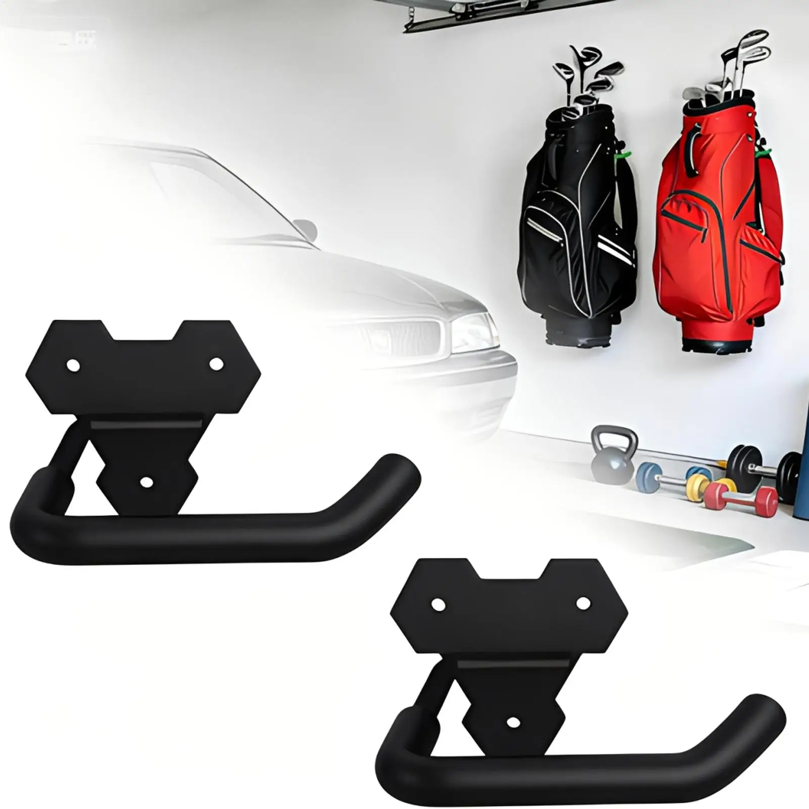 2PCS Golf Bag Wall Hanger Rubber Coated Backpack Garage Storage Hook Golf Bag Wall Holder For Basement Gym Sports Room Balcony