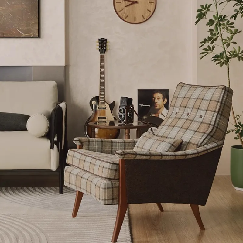 أريكة مفردة أريكة أمريكية نسيج نمر ترفيهي أمريكي مريح شبكي ريترو خشب متين فردي #5