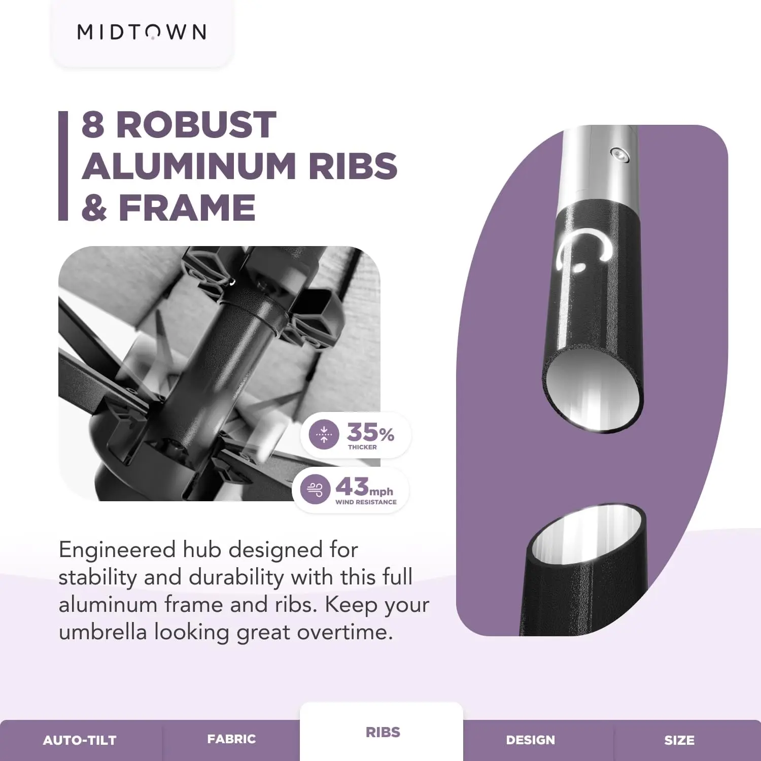 De Magere 6 Voet Buitenparaplu Met Terylast Rode Strepen (Rood/Witte Strepen) Polyester Stof-8 Ribben Aluminium Frame Patio Um