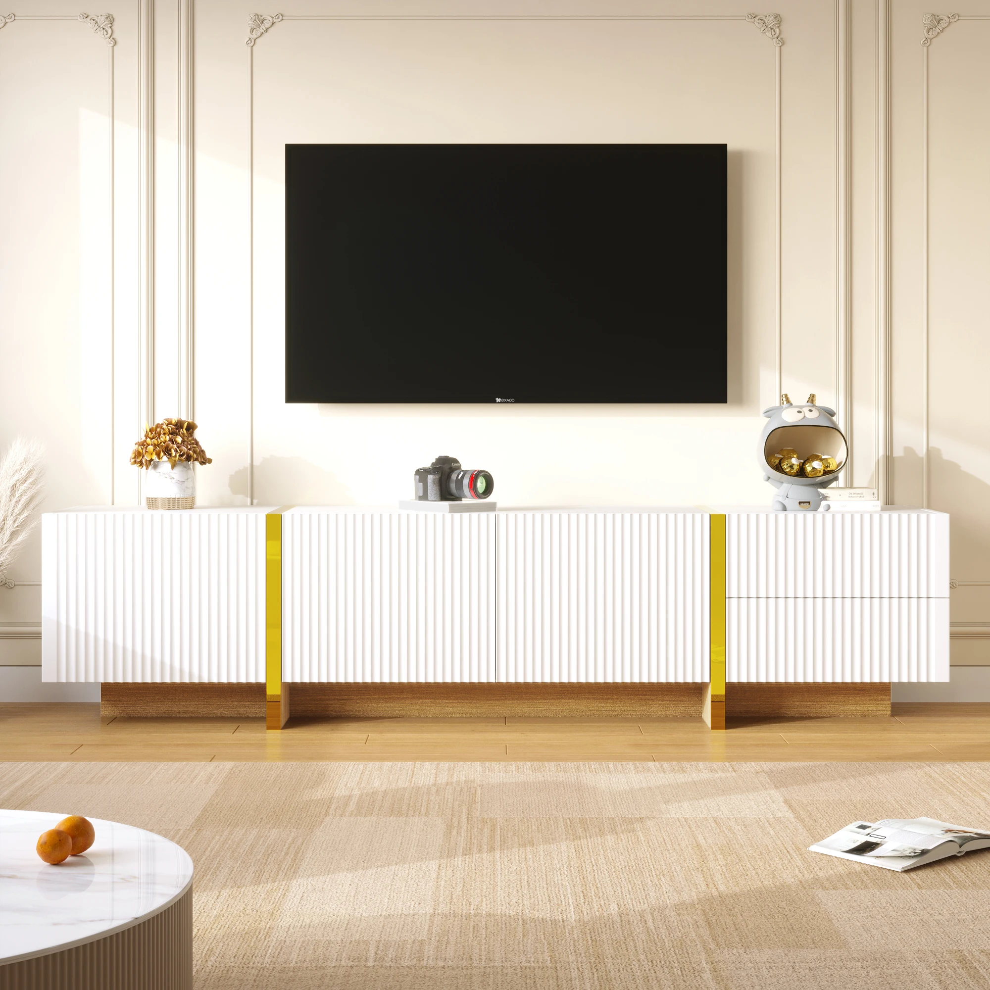 Elegant 190 cm TV Cabinet with 3 Doors and 2 Drawers - Stylish Storage Solution for Living Room