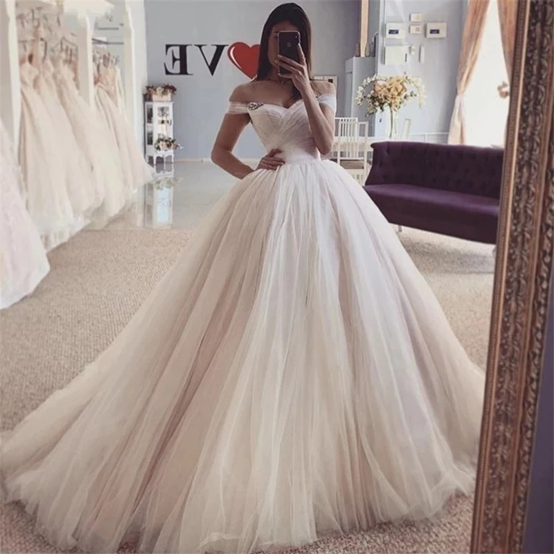 

ANGELSBRIDEP Off-Shoulder Ball Gown Wedding Dress Formal Robe De Mariee Charming Lace Tulle Sexy Sweetheart Bridal Gowns HOT