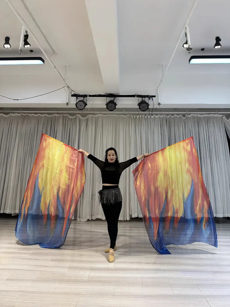 

160*110cm Stage Props Flag Belly Dance Silk Veils Silk Wing Praise Flags Faith Worship Flags Veil Flag with Sticks