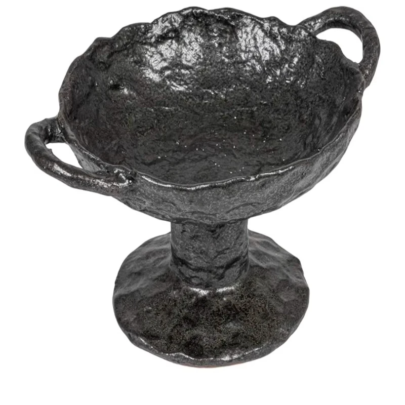 

Handmade Pottery with Ear Handle Base Black Fruit Bowl