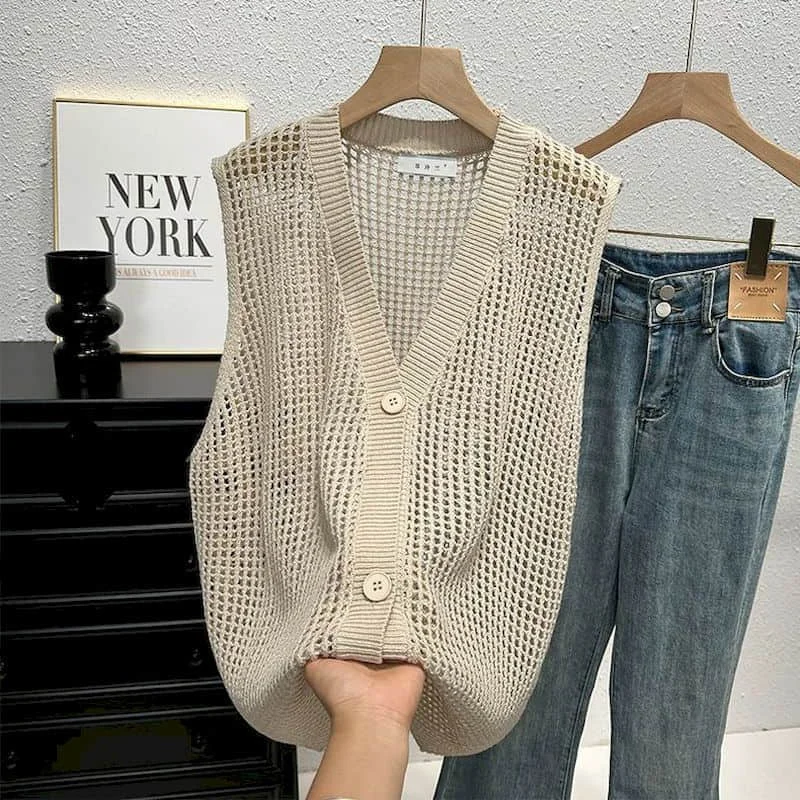 

Женские трикотажные футболки-жилетки в готическом стиле с V-образным вырезом, солнцезащитные, оверсайз, повседневные, в корейском стиле, без рукавов, летняя одежда