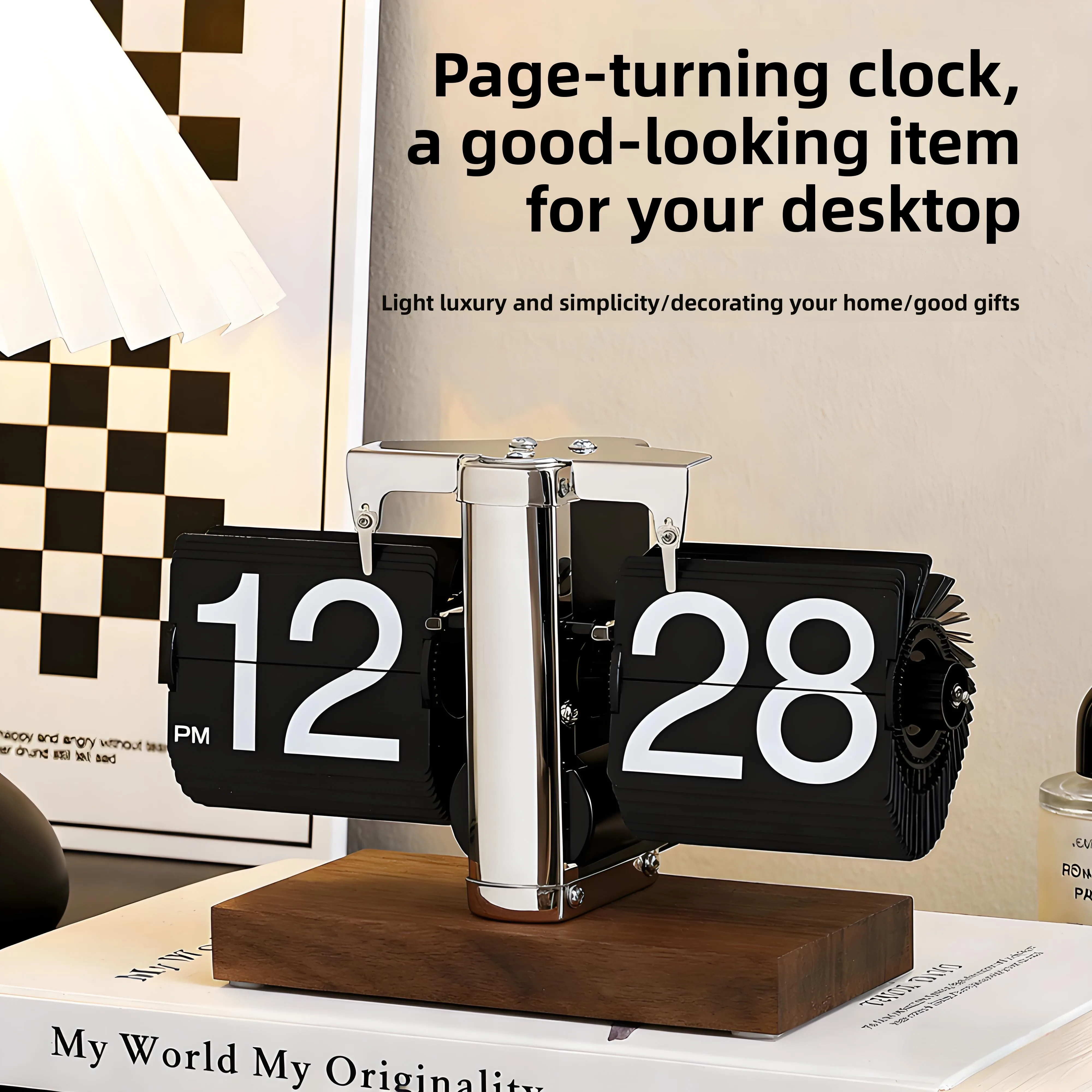Retro Automatic Page Turning Clock Desktop Ornament Mechanical High‑End Digital Clock Creative Living Room Home Decor