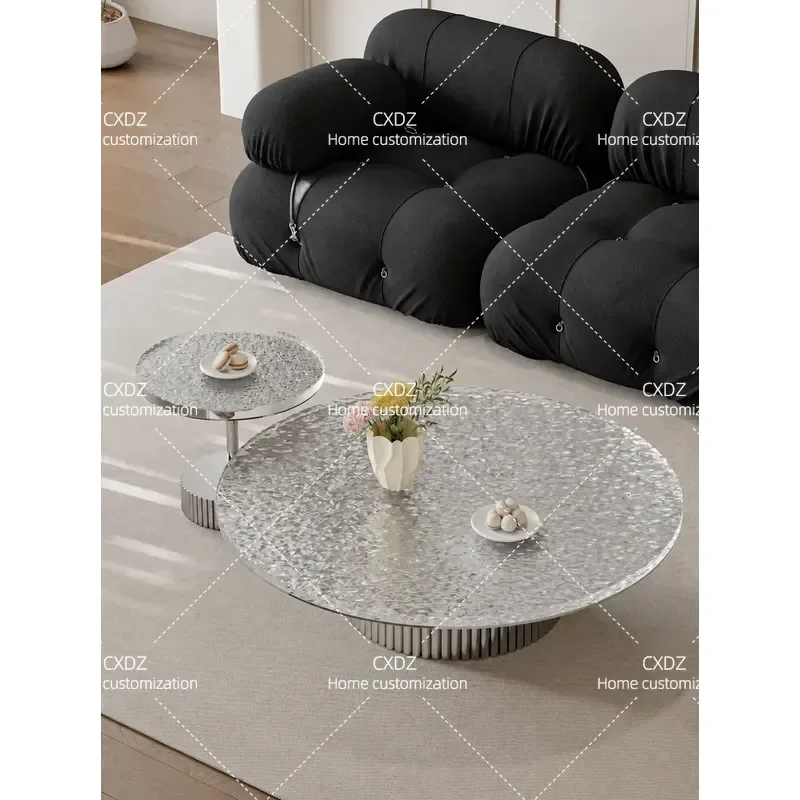 Cream Style Czech Crystal Coffee Table Minimalist Acrylic Water Ripple Edge Side Table for Living Room Small Apartment Home