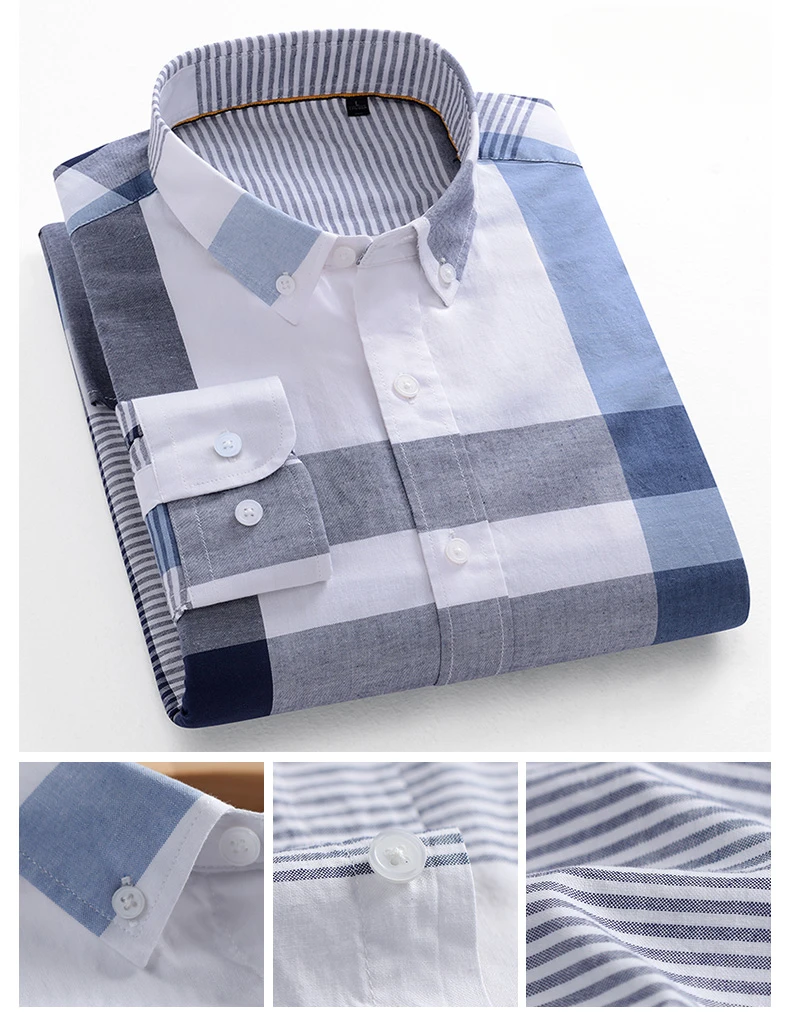 Casual Long-sleeve Shirts for Men Slim Fit Plain Shirt 100%cotton Plaid Striped Tops Soft Designer Fashion Korean Trends Clothes