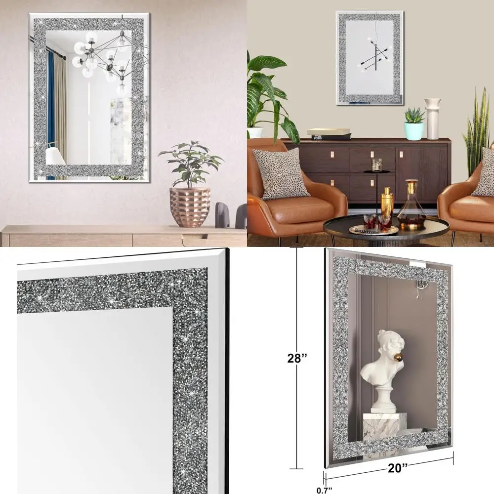 

Rectangular Crystal Accent Mirror for Home, Bathroom, Entryway, and Bedroom - Diamond Crush Design Wall Mirror Decor