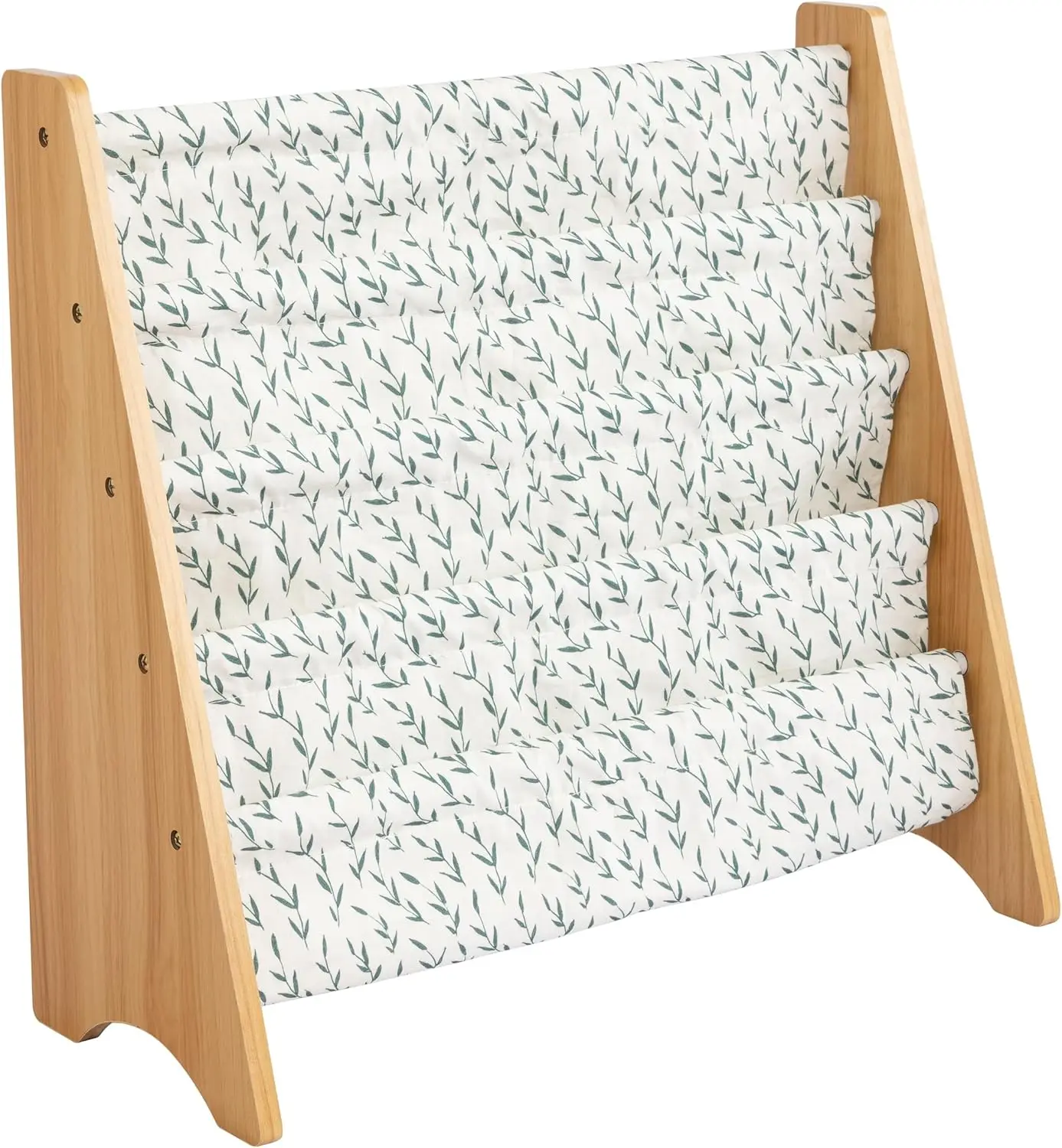 

4-Tier Kids Bookshelf, Natural/White/Green - Deep Pocket Storage for Nursery or Kid's Room