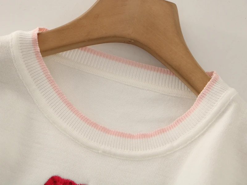 magliette estive da donna lavorate a maglia magliette da donna a maniche corte con fiori di rosa ricamati