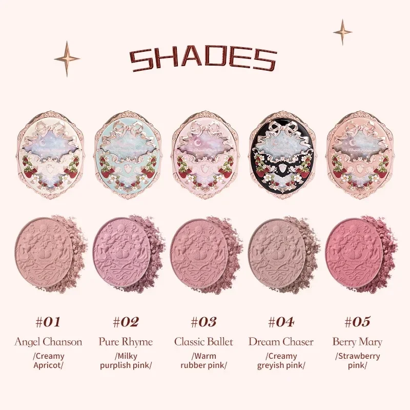 Flower Knows Strawberry Rococo Series Embossed Blush Fine Powder Makeups Smooth Long-Lasting Blusher Face Enhancing Makeup Color